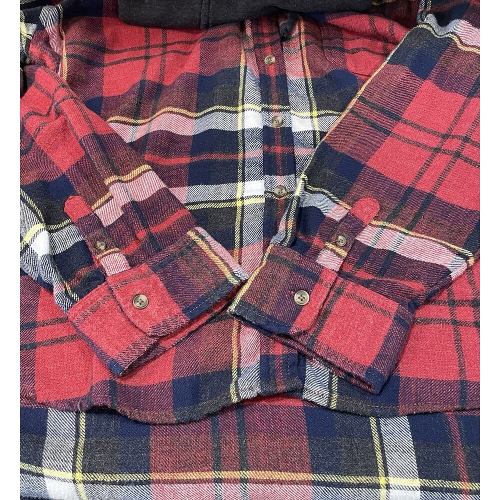 AMERICAN EAGLE Women's Red/Black Plaid Hoodie Button Down Flannel Top Sz Medium - Picture 6 of 10
